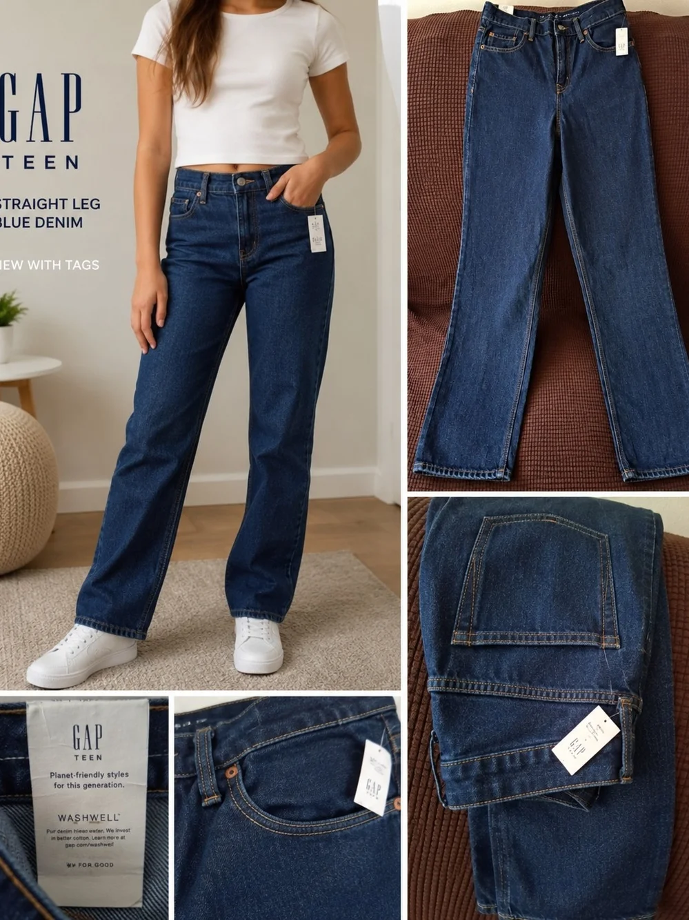 GAP Teen Straight Leg Dark Blue Denim Jeans .